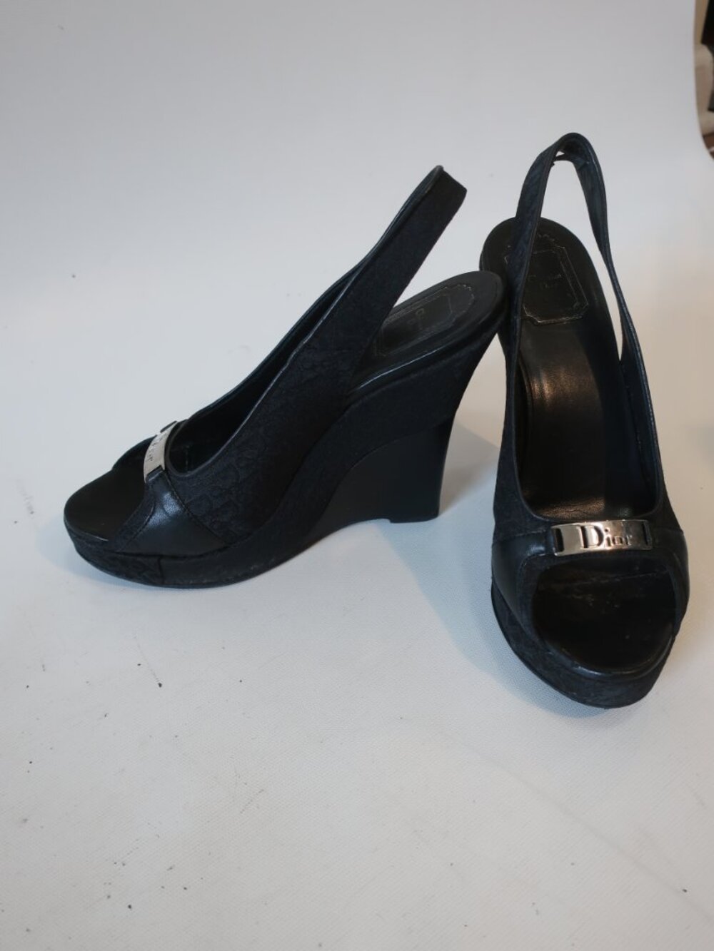 Authentic Womens Dior Black Diorissimo Platform Wedge Slingback Heels 39 US/8.5